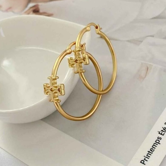 Tory Burch Accessories - Tory Burch Gold Logo Hoop Earrings